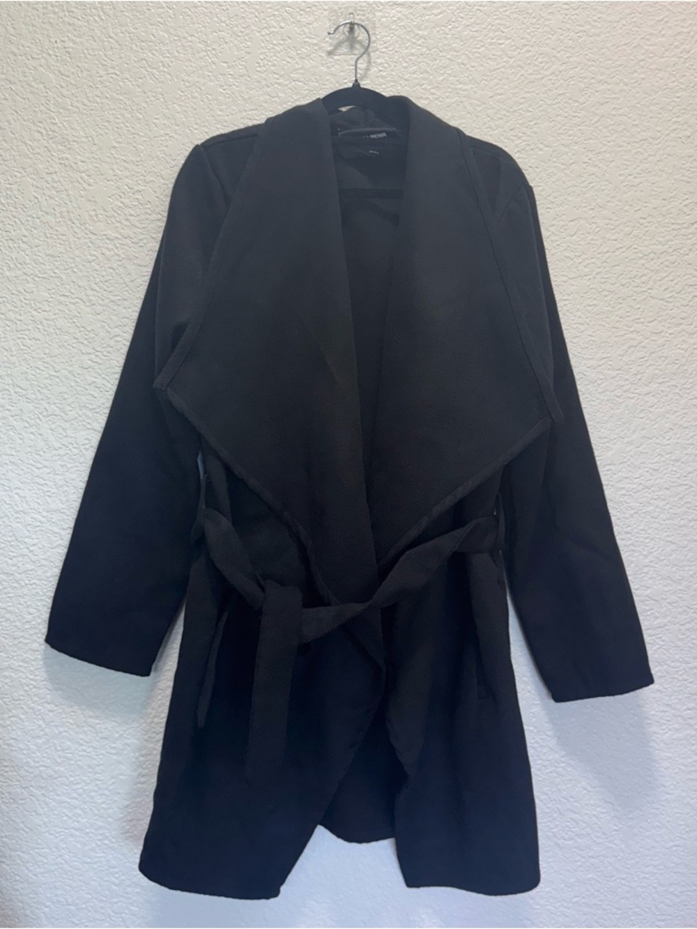 Black Drape Front Belted Trench Coat